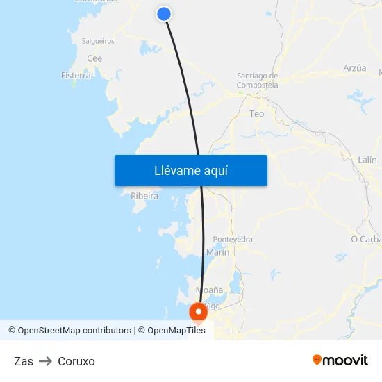 Zas to Coruxo map