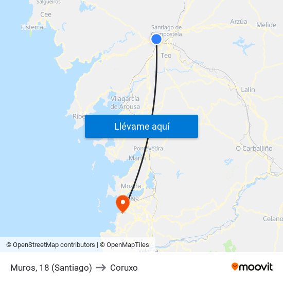 Muros, 18 (Santiago) to Coruxo map