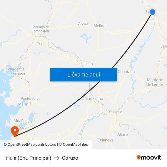 Hula (Ent. Principal) to Coruxo map