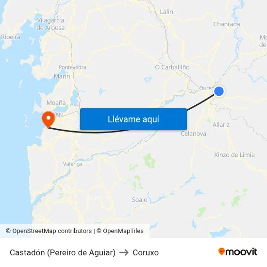 Castadón (Pereiro de Aguiar) to Coruxo map