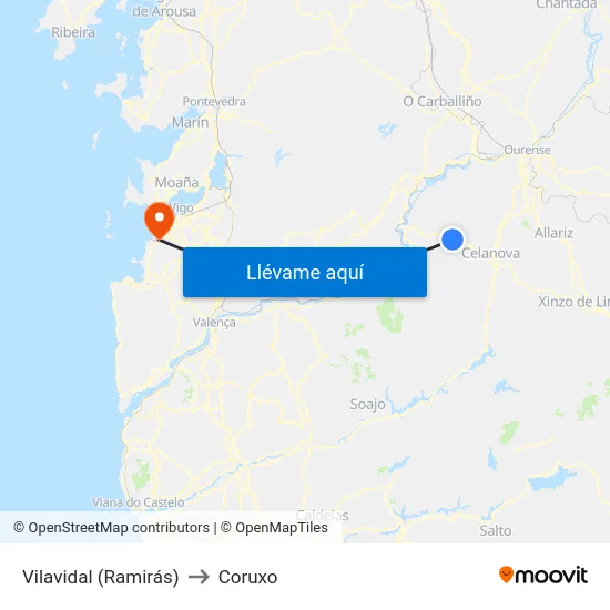 Vilavidal (Ramirás) to Coruxo map