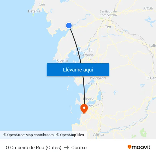 O Cruceiro de Roo (Outes) to Coruxo map