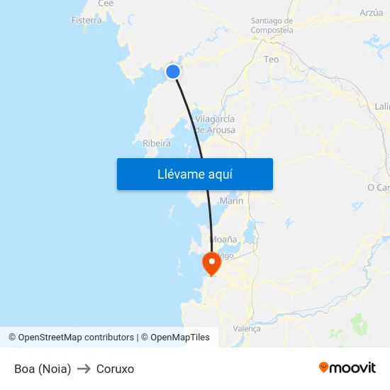 Boa (Noia) to Coruxo map