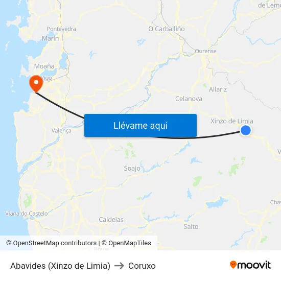 Abavides (Xinzo de Limia) to Coruxo map