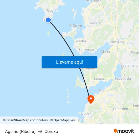 Aguiño (Ribeira) to Coruxo map