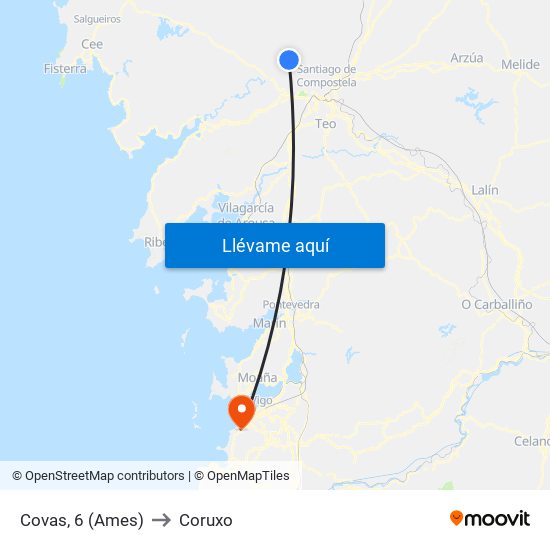 Covas, 6 (Ames) to Coruxo map