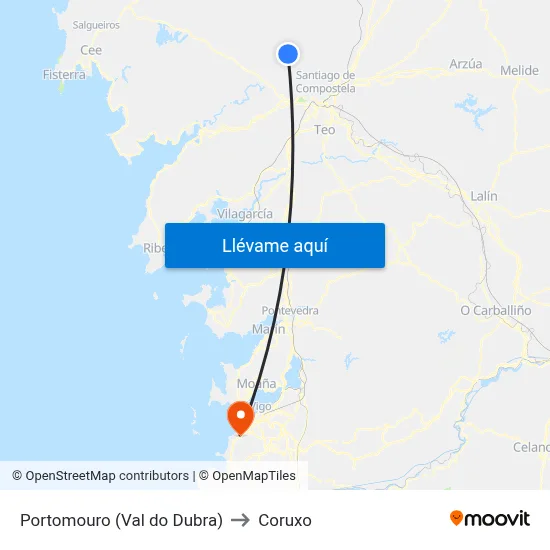 Portomouro (Val do Dubra) to Coruxo map