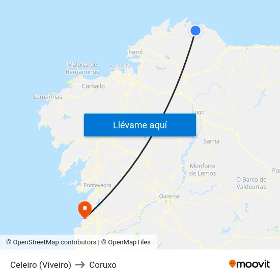 Celeiro (Viveiro) to Coruxo map