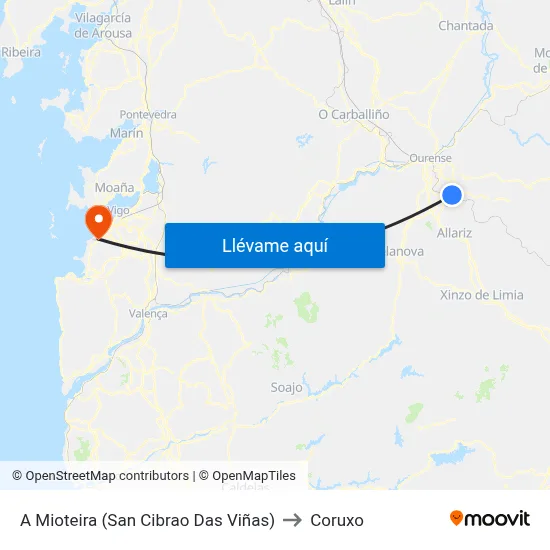 A Mioteira (San Cibrao Das Viñas) to Coruxo map