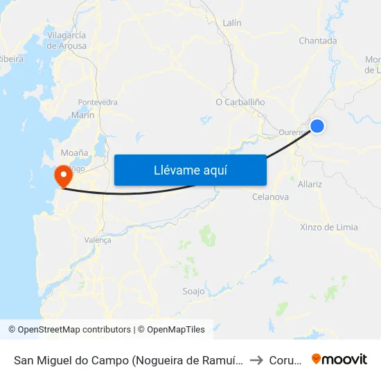 San Miguel do Campo (Nogueira de Ramuín) to Coruxo map