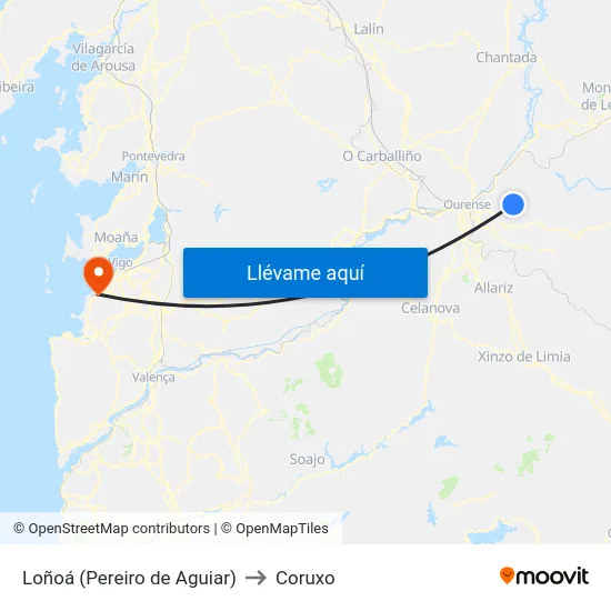Loñoá (Pereiro de Aguiar) to Coruxo map
