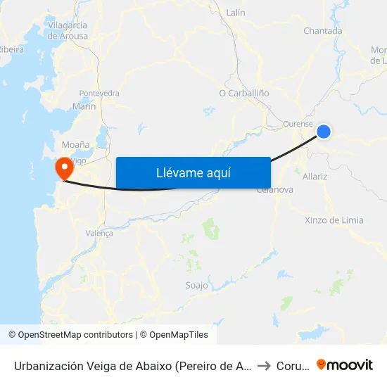 Urbanización Veiga de Abaixo (Pereiro de Aguiar) to Coruxo map