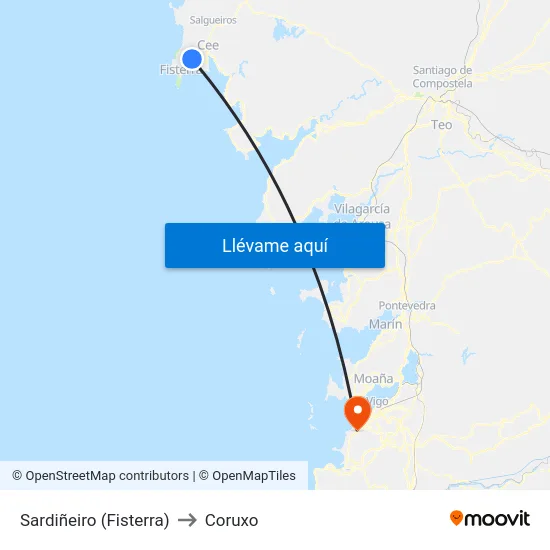 Sardiñeiro (Fisterra) to Coruxo map