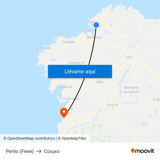 Perlío (Fene) to Coruxo map