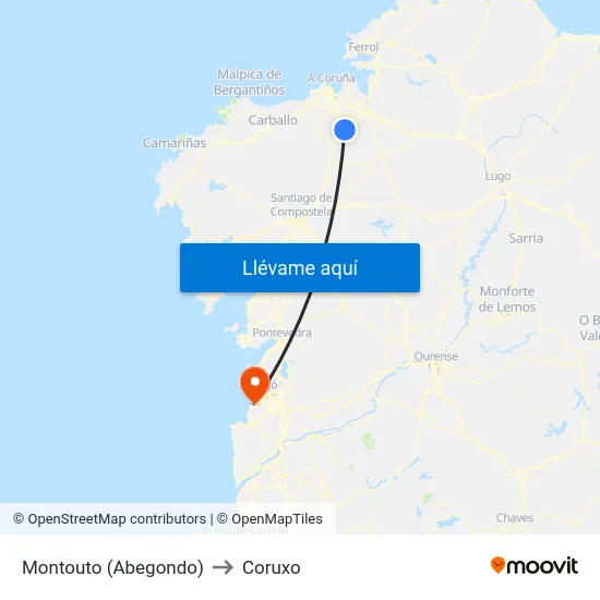 Montouto (Abegondo) to Coruxo map