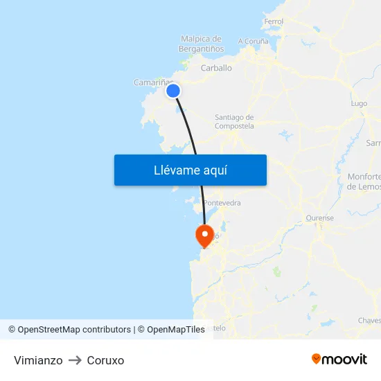 Vimianzo to Coruxo map