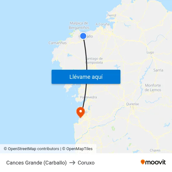 Cances Grande (Carballo) to Coruxo map