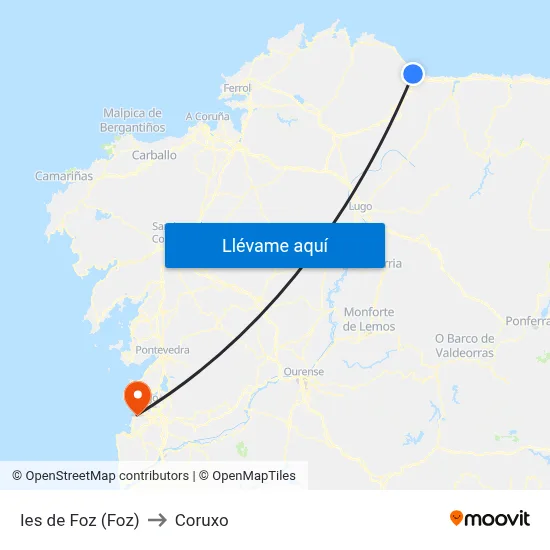 Ies de Foz (Foz) to Coruxo map