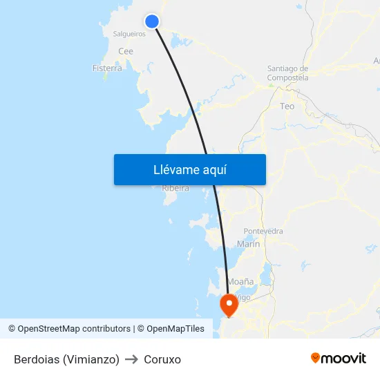 Berdoias (Vimianzo) to Coruxo map