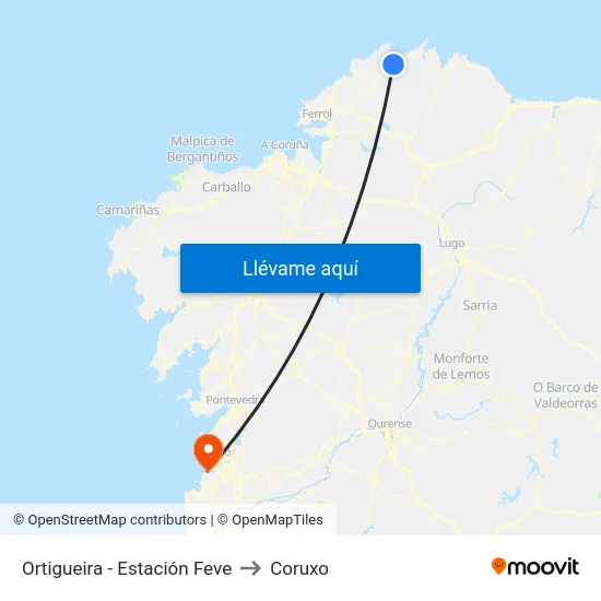 Ortigueira - Estación Feve to Coruxo map