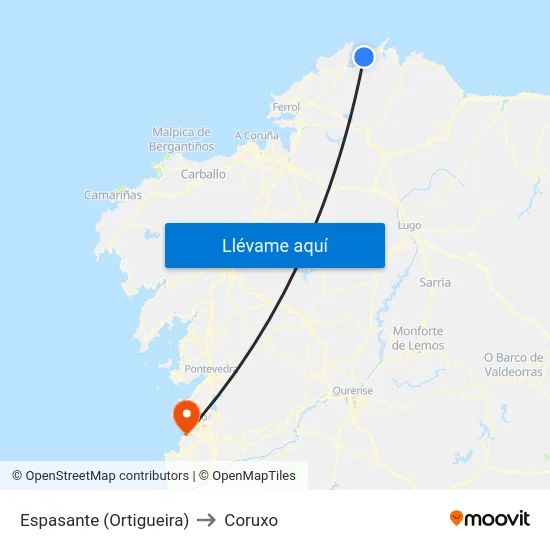 Espasante (Ortigueira) to Coruxo map