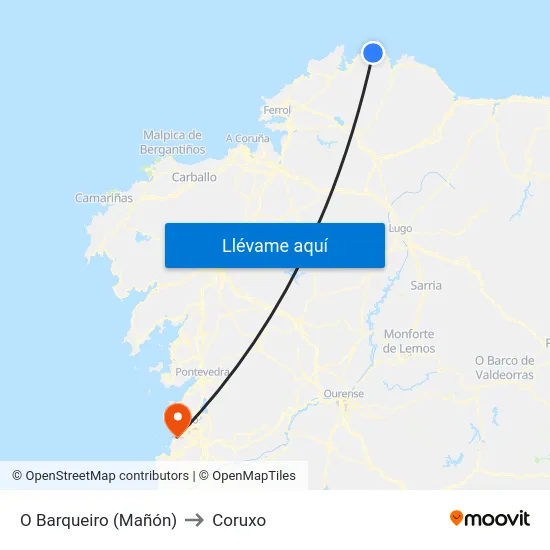 O Barqueiro (Mañón) to Coruxo map