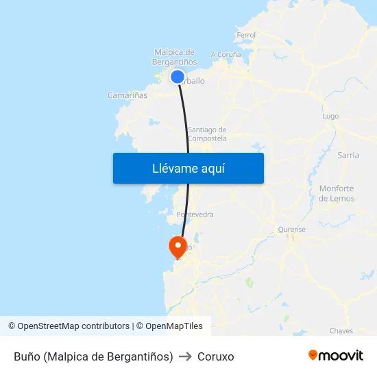 Buño (Malpica de Bergantiños) to Coruxo map