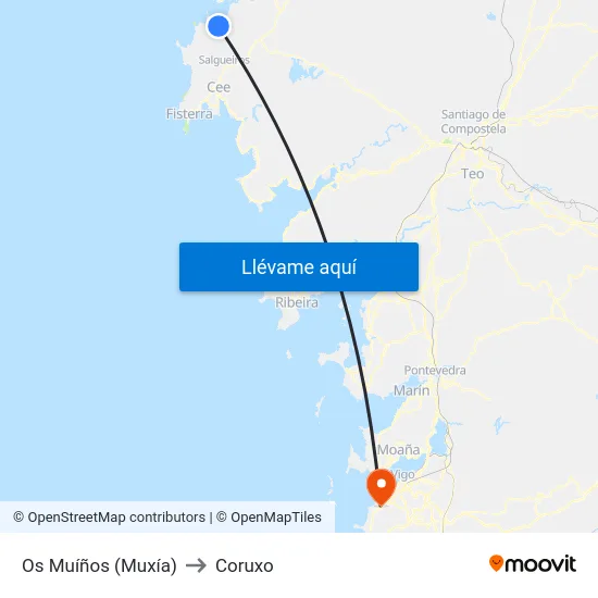 Os Muíños (Muxía) to Coruxo map
