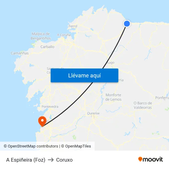 A Espiñeira (Foz) to Coruxo map