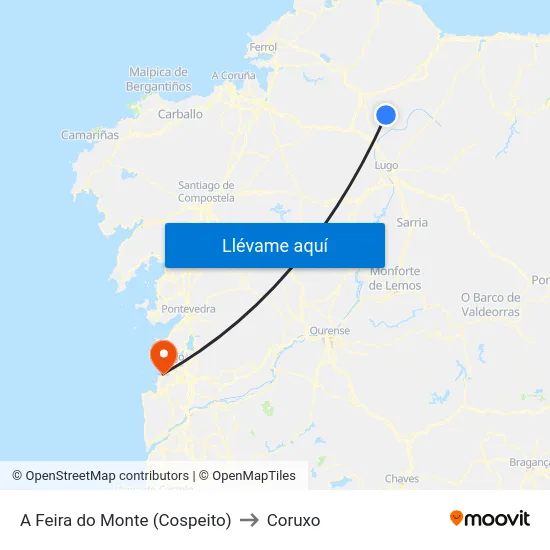 A Feira do Monte (Cospeito) to Coruxo map