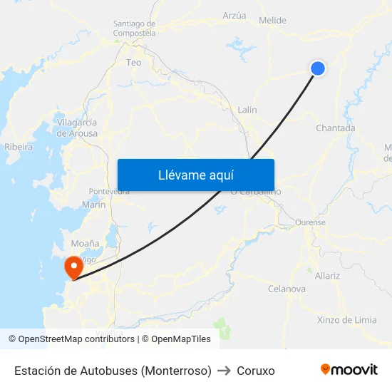 Estación de Autobuses (Monterroso) to Coruxo map