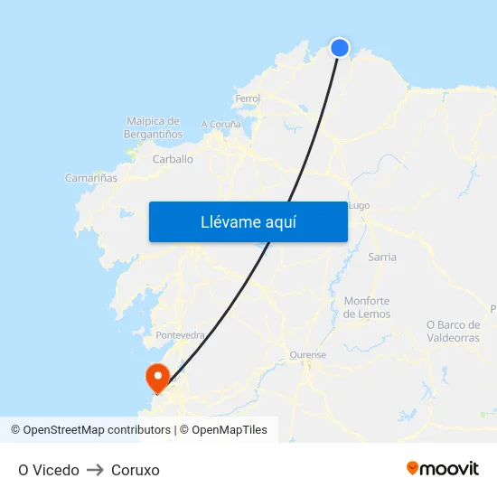 O Vicedo to Coruxo map