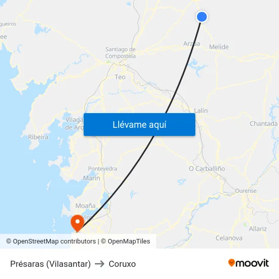 Présaras (Vilasantar) to Coruxo map