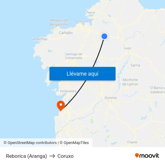 Reborica (Aranga) to Coruxo map