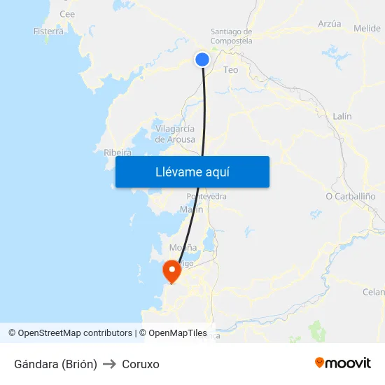 Gándara (Brión) to Coruxo map