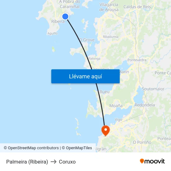 Palmeira (Ribeira) to Coruxo map