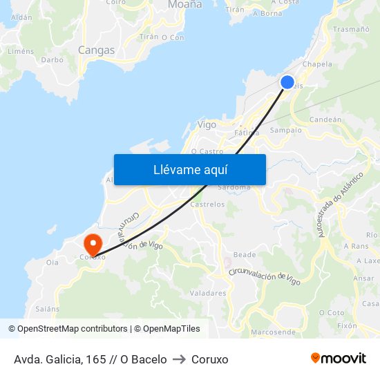 Avda. Galicia, 165 // O Bacelo to Coruxo map