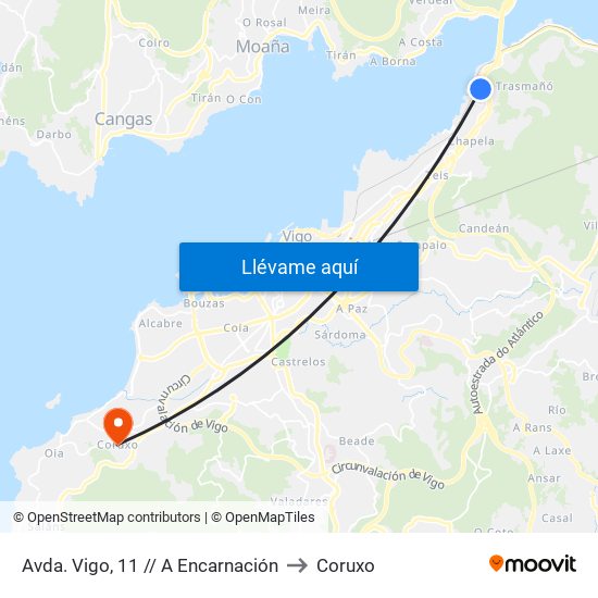 Avda. Vigo, 11 // A Encarnación to Coruxo map