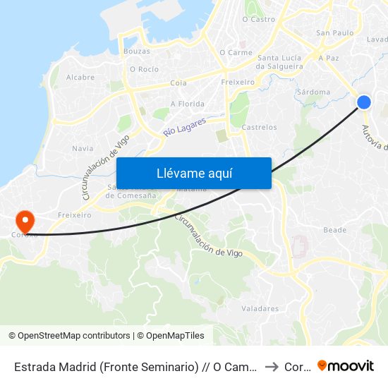 Estrada Madrid (Fronte Seminario) // O Campo da Presa do Valo to Coruxo map