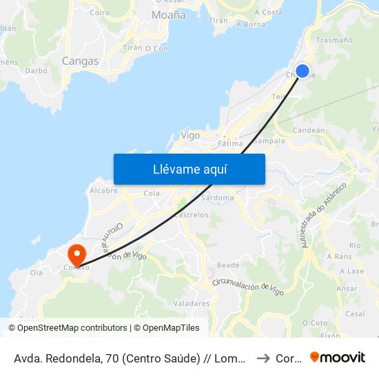 Avda. Redondela, 70 (Centro Saúde) // Lombardía de Arriba to Coruxo map
