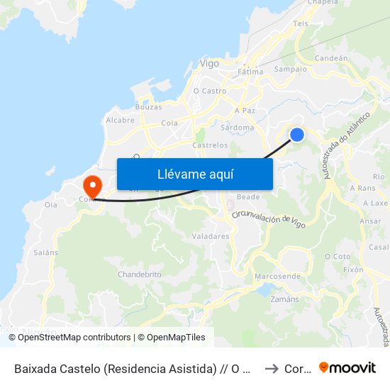 Baixada Castelo (Residencia Asistida) // O Monte do Areeiro to Coruxo map