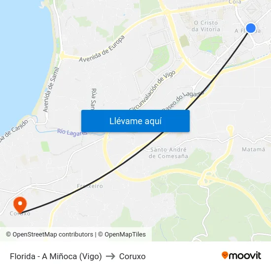 Florida - A Miñoca (Vigo) to Coruxo map