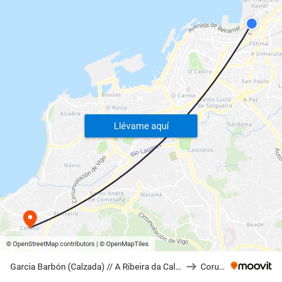 Garcia Barbón (Calzada) // A Ribeira da Calzada to Coruxo map