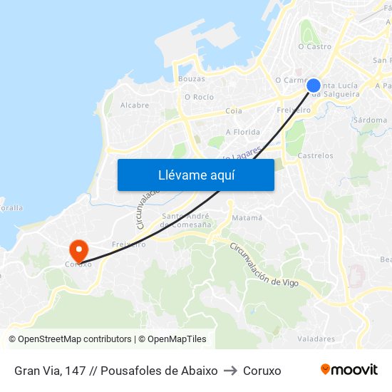 Gran Via, 147 // Pousafoles de Abaixo to Coruxo map