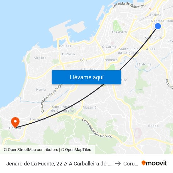 Jenaro de La Fuente, 22 // A Carballeira do Cuco to Coruxo map
