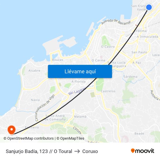 Sanjurjo Badía, 123 // O Toural to Coruxo map