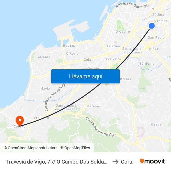 Travesía de Vigo, 7 // O Campo Dos Soldados to Coruxo map