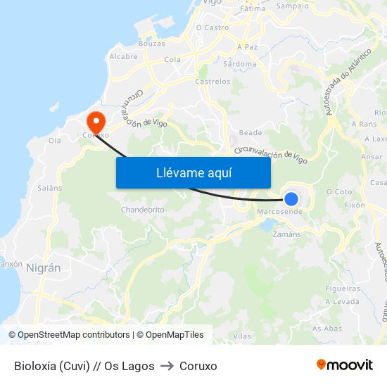 Bioloxía (Cuvi) // Os Lagos to Coruxo map