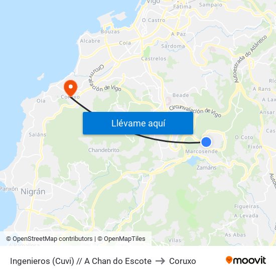 Ingenieros (Cuvi) // A Chan do Escote to Coruxo map