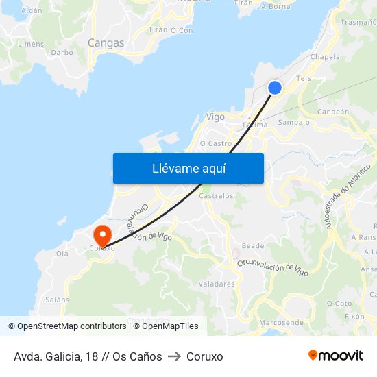 Avda. Galicia, 18 // Os Caños to Coruxo map